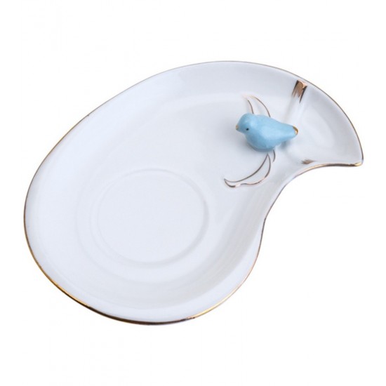 Xicara 90ml Café Porcelana Cute Birds Azul Design Plate